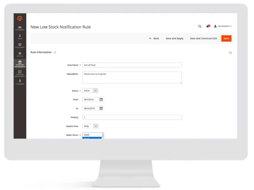 magento 2 interface stock inventory example low stock notification window in magento