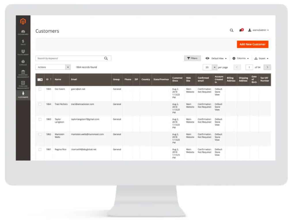 management of existing customers in magento customers overview
