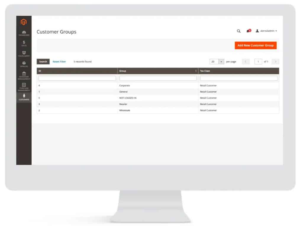 customer groups interface in magento backend customer groups organization in mage 2