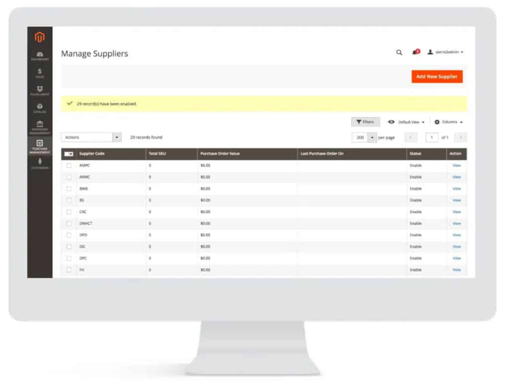 magento 2 platform management example manage suppliers in magento example screenshot
