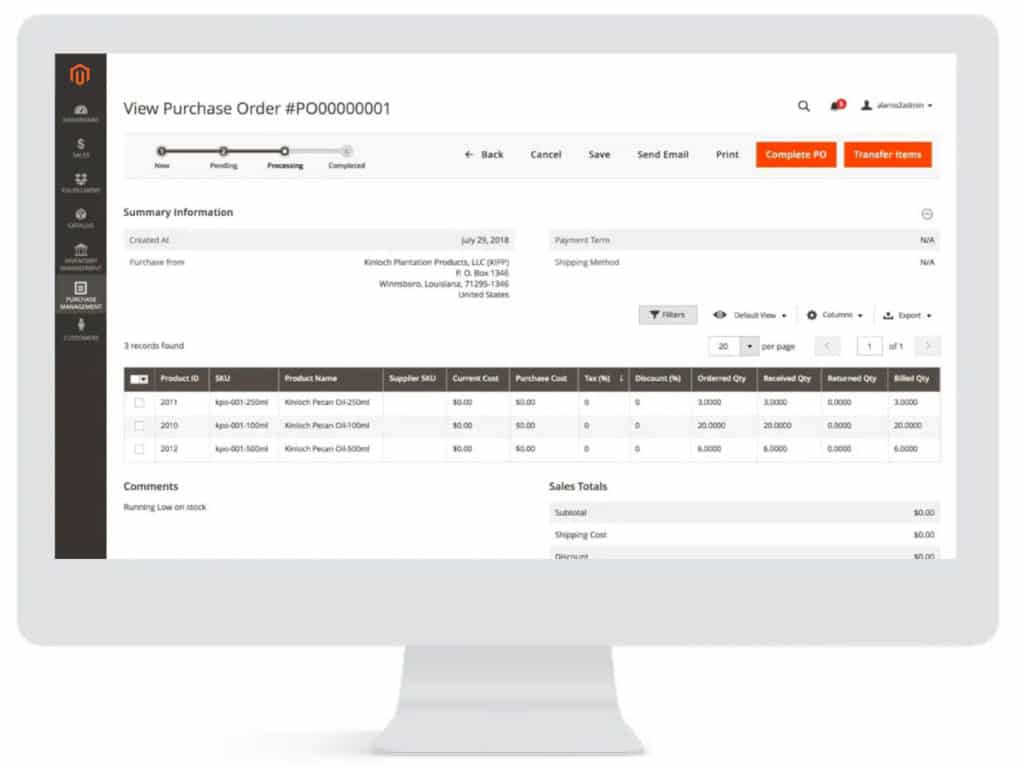 magento 2 orders example magento 2 interface purchase orders screen