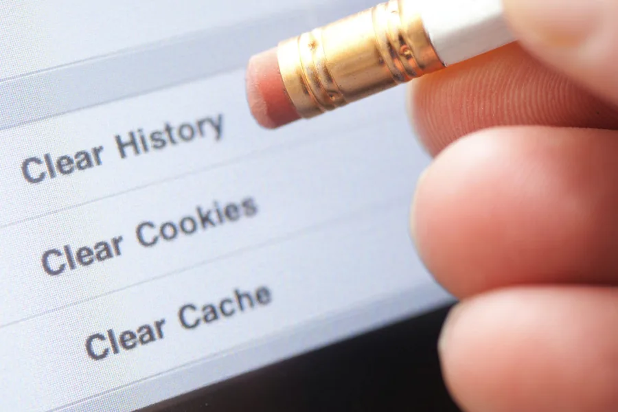 A pencil eraser hovering over the words Clear History