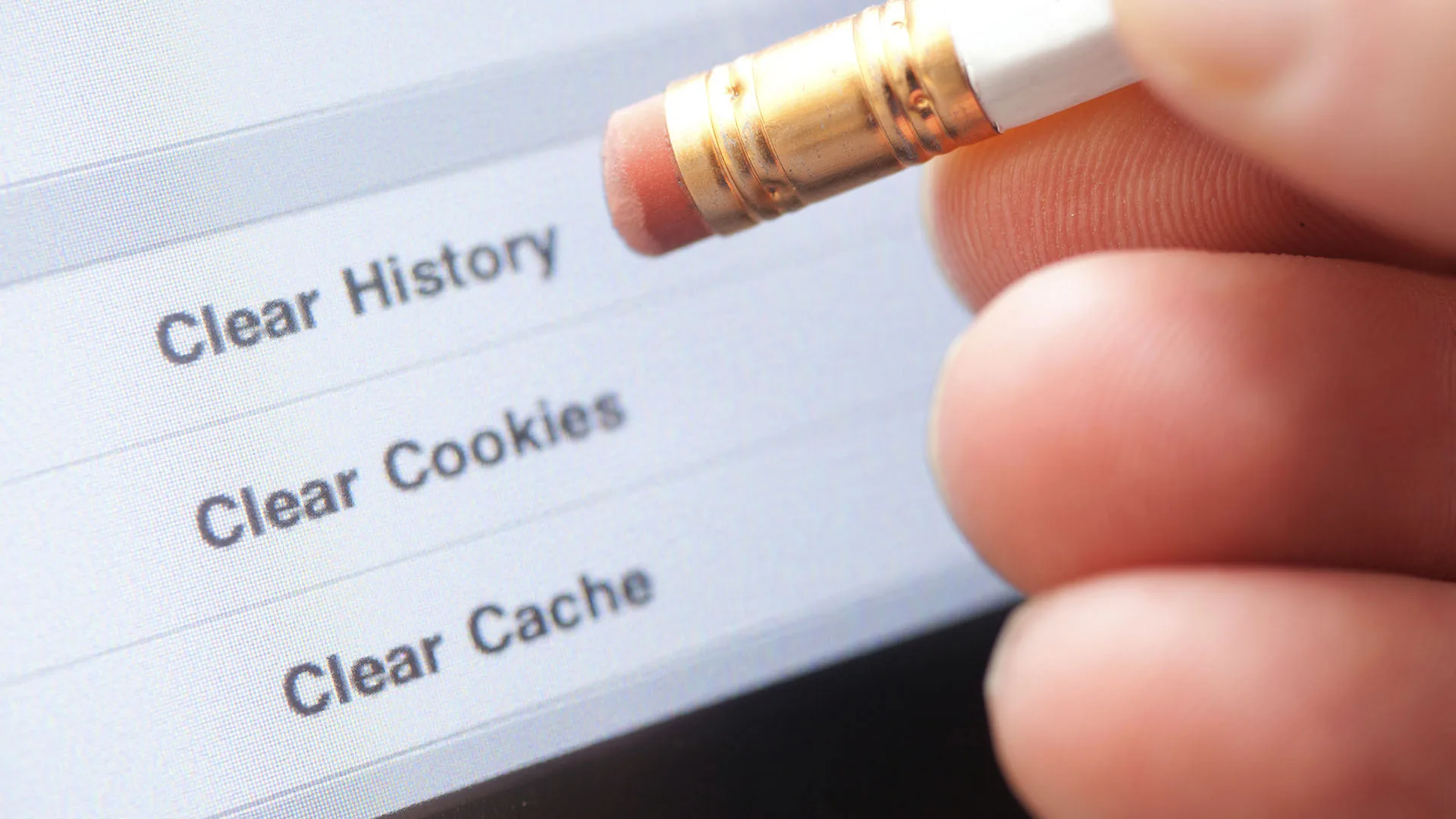 A pencil eraser hovering over the words Clear History