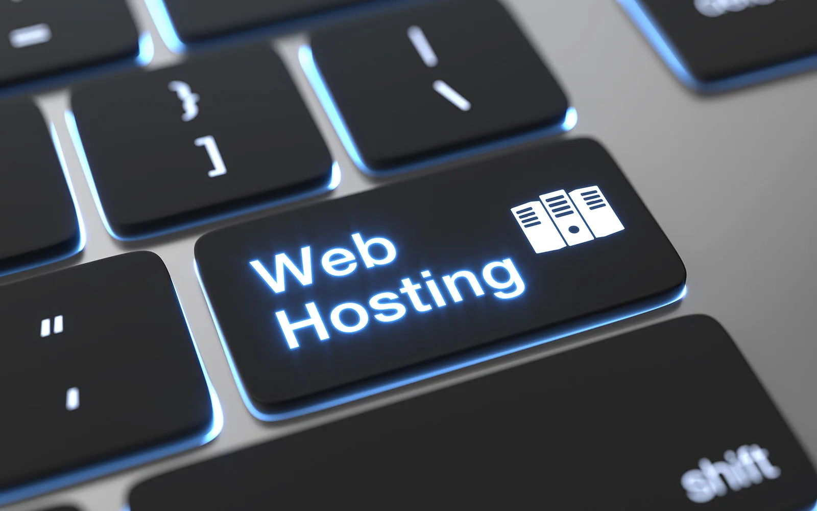 A keyboard button with the words Web hosting