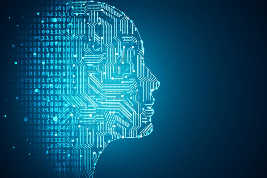 A futuristic human profile made up of computer networking style lines