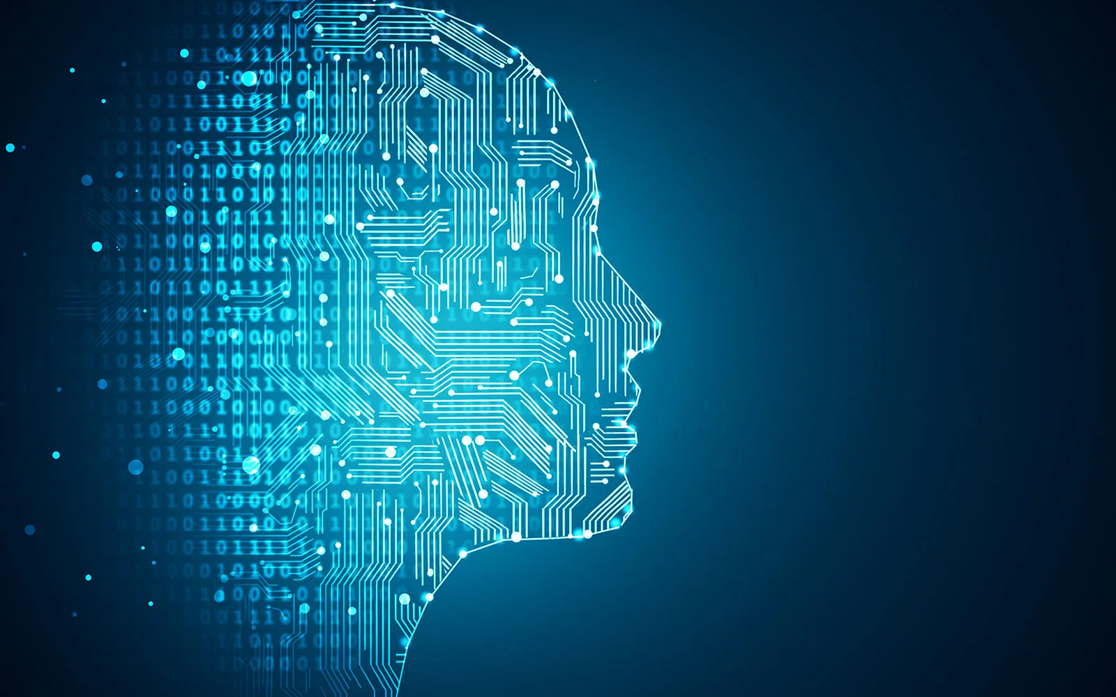 A futuristic human profile made up of computer networking style lines