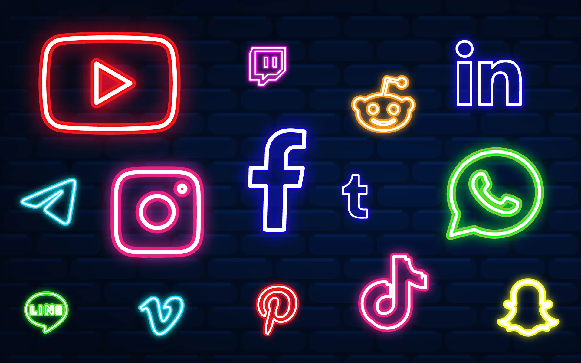 Social media icons in neon