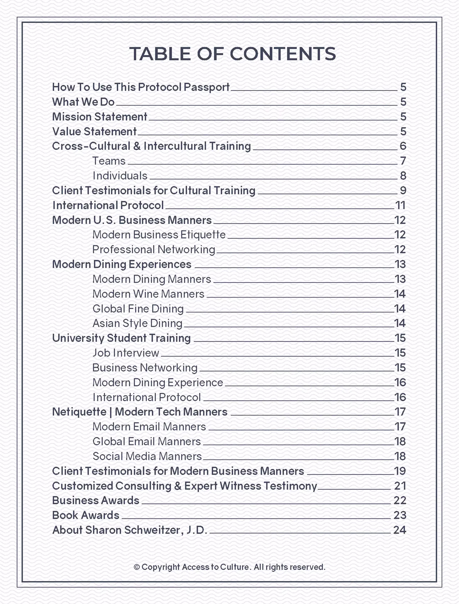 LPC Access to Culture Booklet Page 5 Access to Culture booklet Table of Contents.