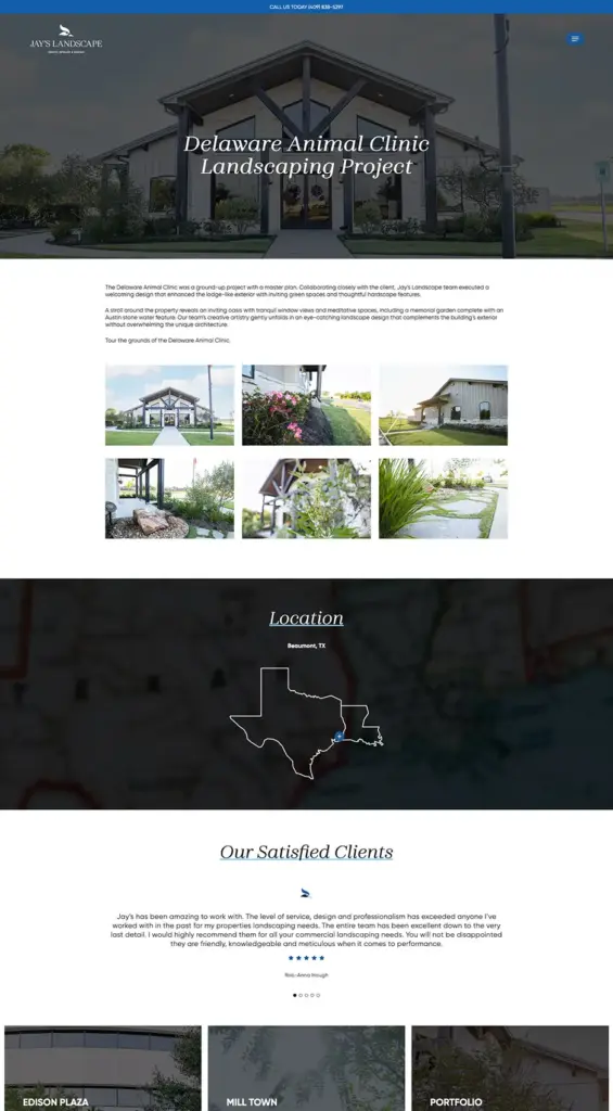 Jays Landscape Project Screenshot of Jay's Landscaping's custom WordPress website.