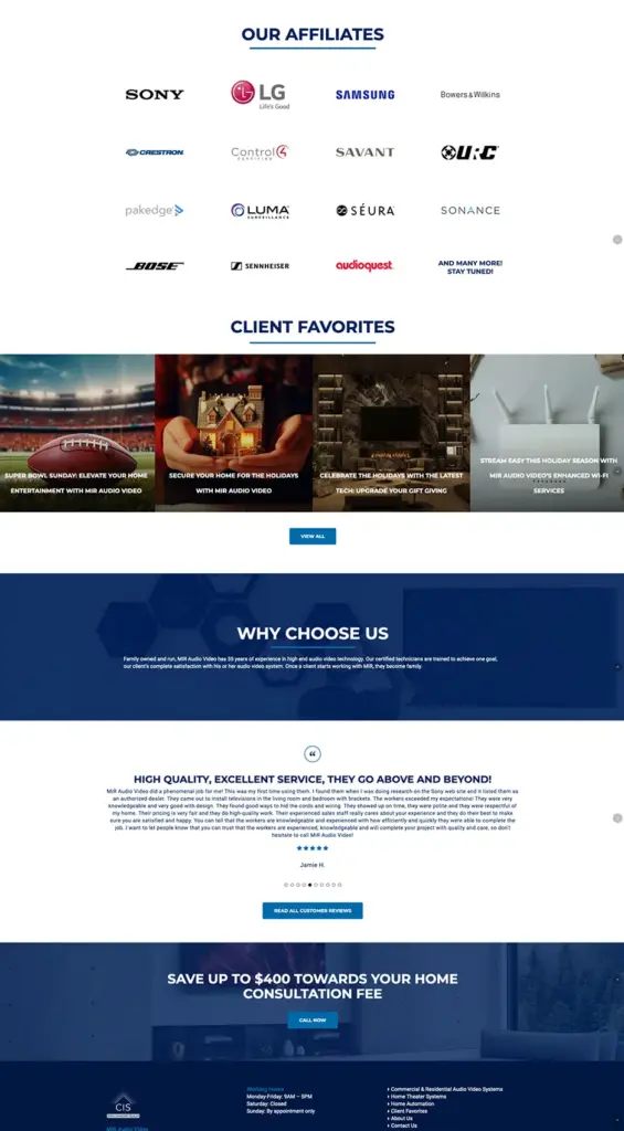 MIR Audio Video Home 2 MIR Audio Video website page screenshot.