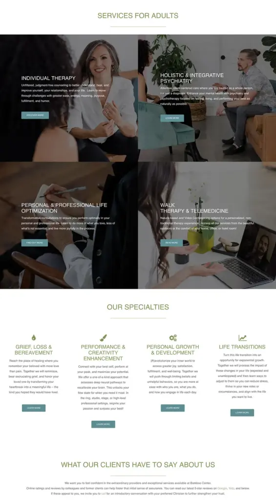 Bamboo Center Home 2 A screenshot depicting the layout and UX for the Bamboo Center's website.