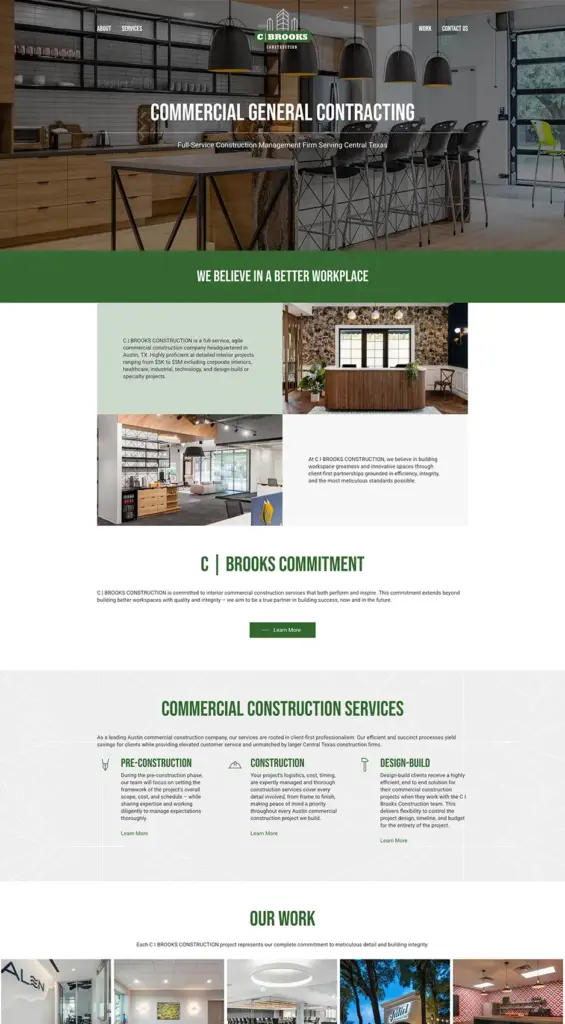 C Brooks Construction Home 1 A screenshot of C Brooks Construction's website home page.