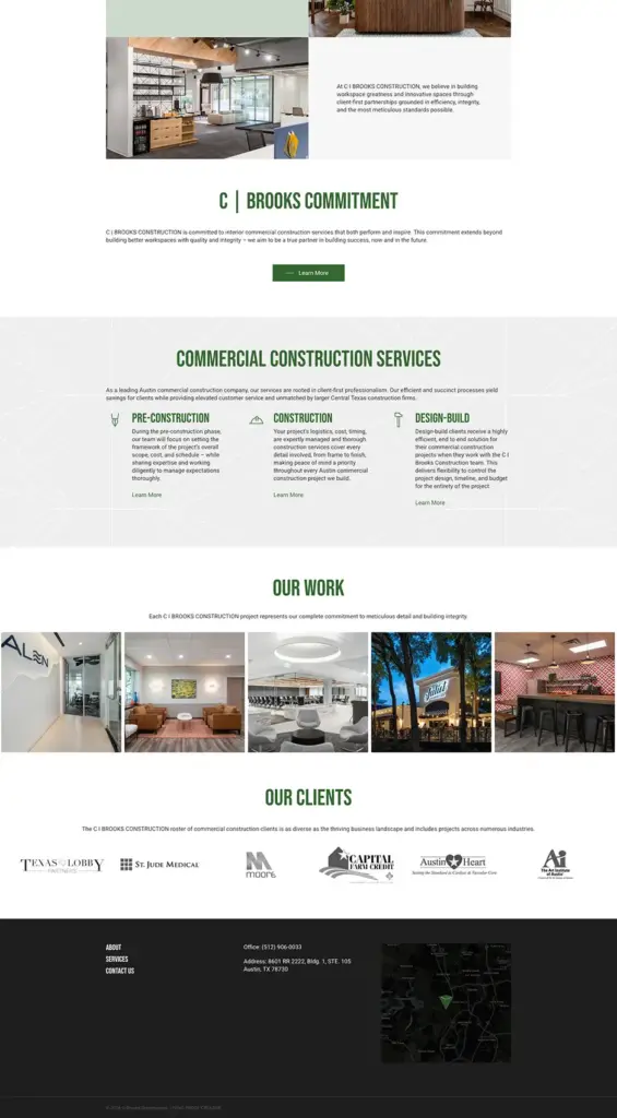 C Brooks Construction Home 2 A screenshot of the Commercial Construction Services page on the C Brooks Construction website.