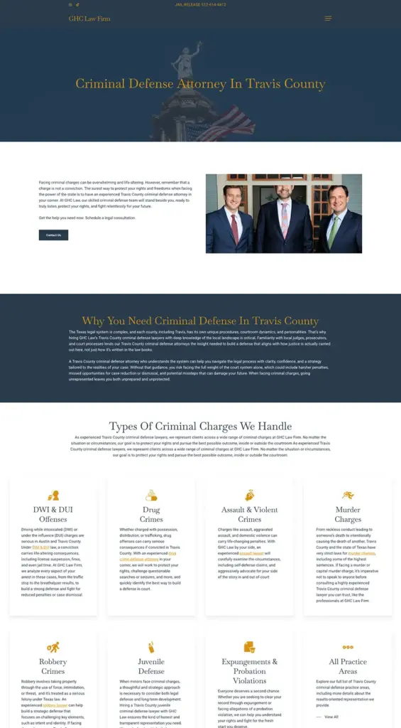 GHC Law Firm Criminal Defense A screenshot of the full Criminal Defense page on the GHC Law Firm website.