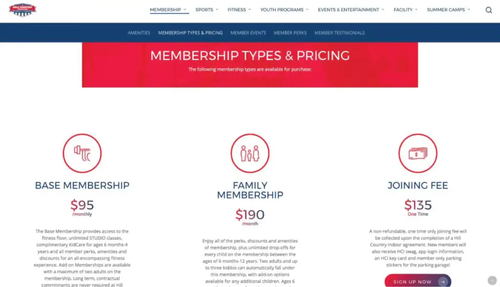 Hill Country Indoor Membership Prices