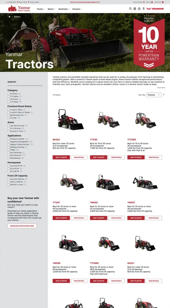 Yanmar Tractors Product Page