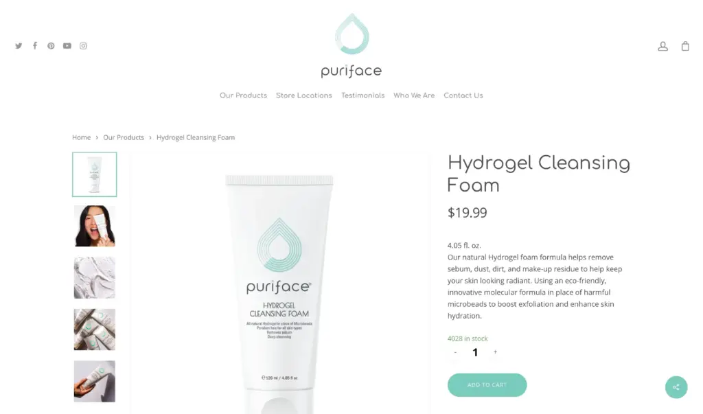 LPC Puriface 3 A screenshot of a product page on the Puriface eCommerce website.