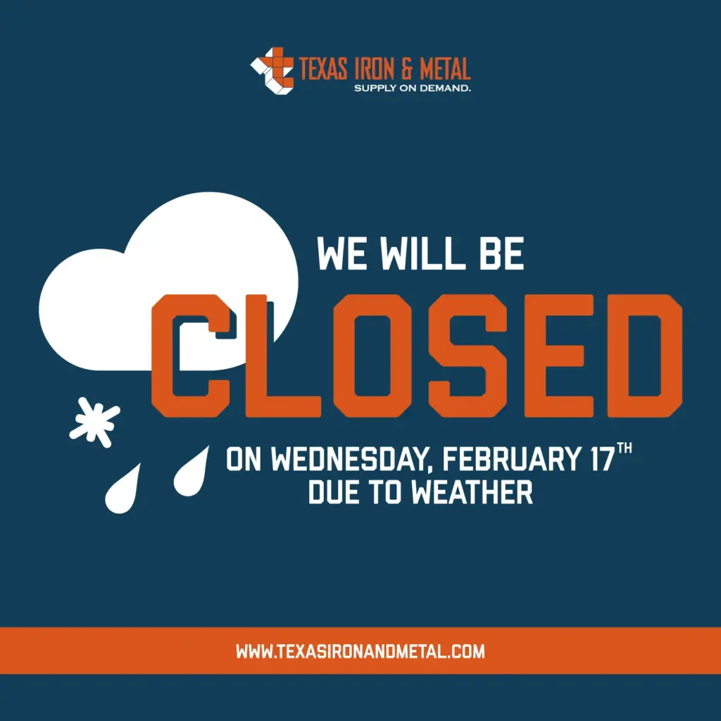 TIM Bad Weather A graphic design created for Texas Iron & Metal announcing inclement weather closure.