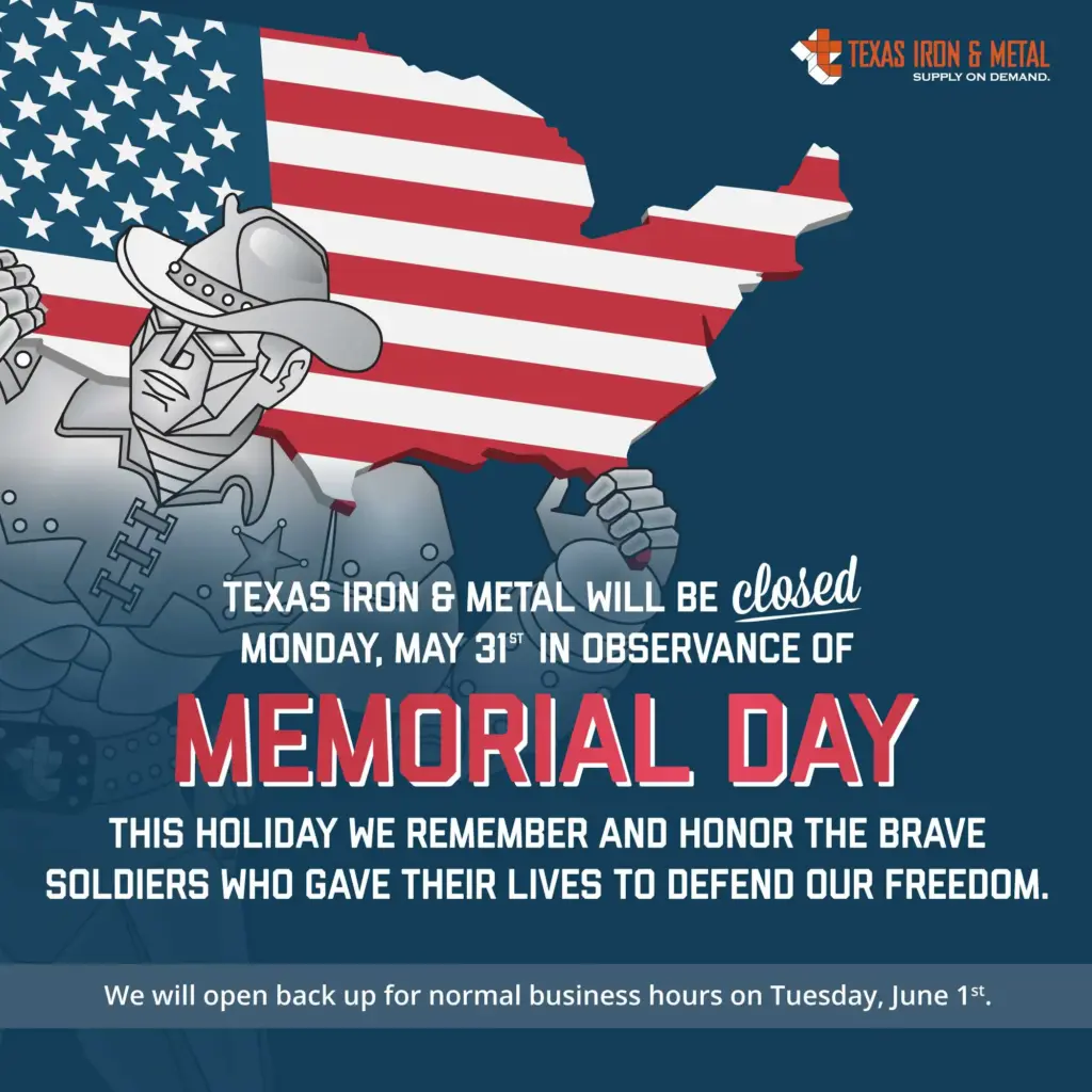 TIM Memorial Day A graphic design created for Texas Iron & Metal announcing Memorial Day closure.
