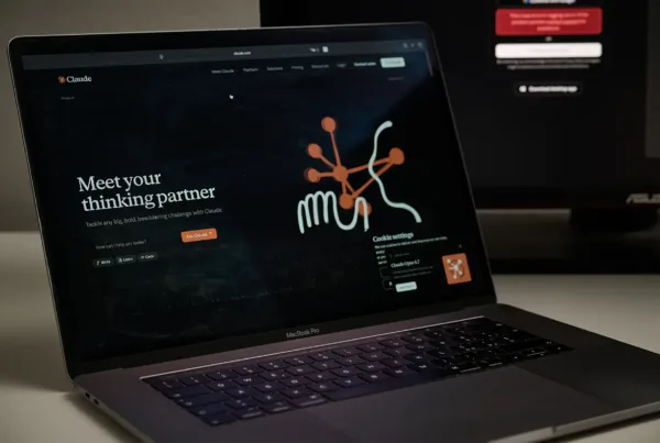 A laptop screen displaying the Claude website homepage.