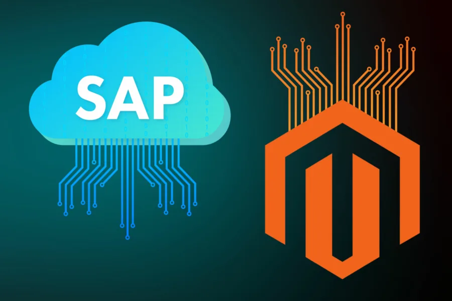 Abstract illustrations of the SAP and Magento logos to signify platform integration capabilities