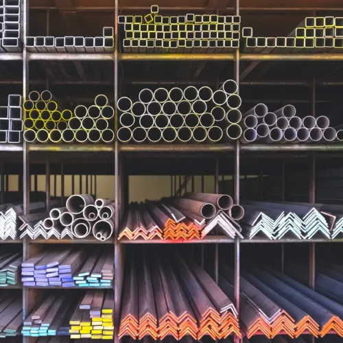 Stacked steel inventory at Texas Iron & Metal