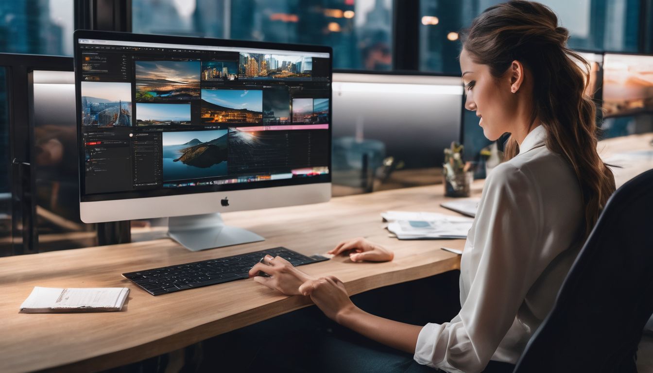 A person using a social media management tool at a modern workstation.