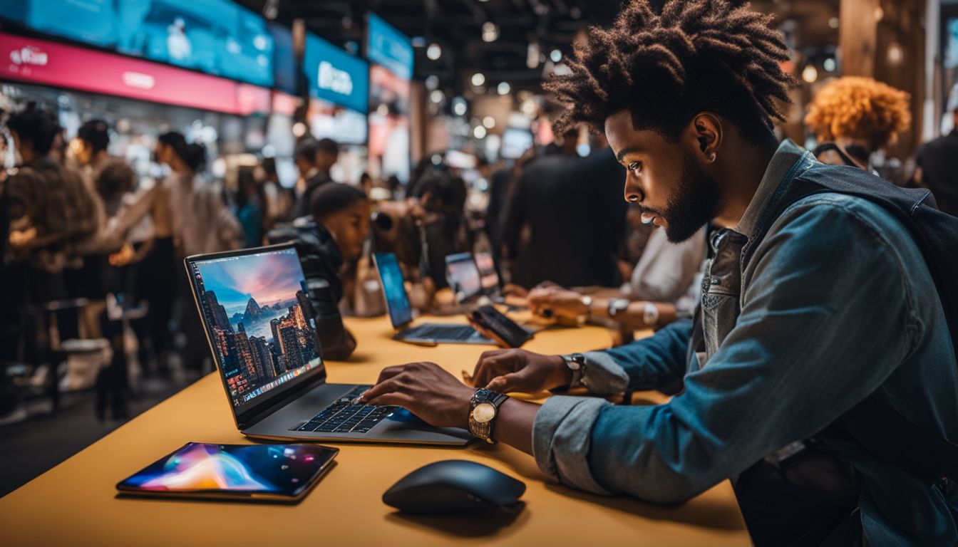 A person using multiple devices to interact with various brands and content.