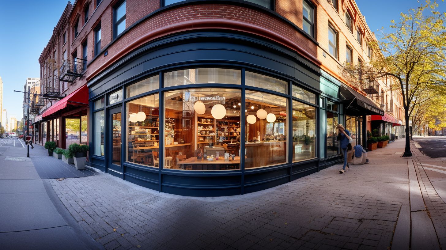 A visually appealing storefront captured with a wide-angle lens.