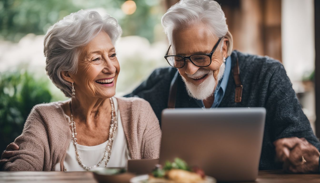 Elderly couple interacting happily on social media.