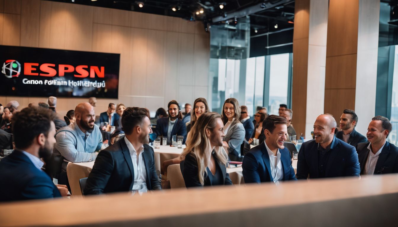 A group of professionals discussing at a business conference. A group of professionals discussing at a business conference.