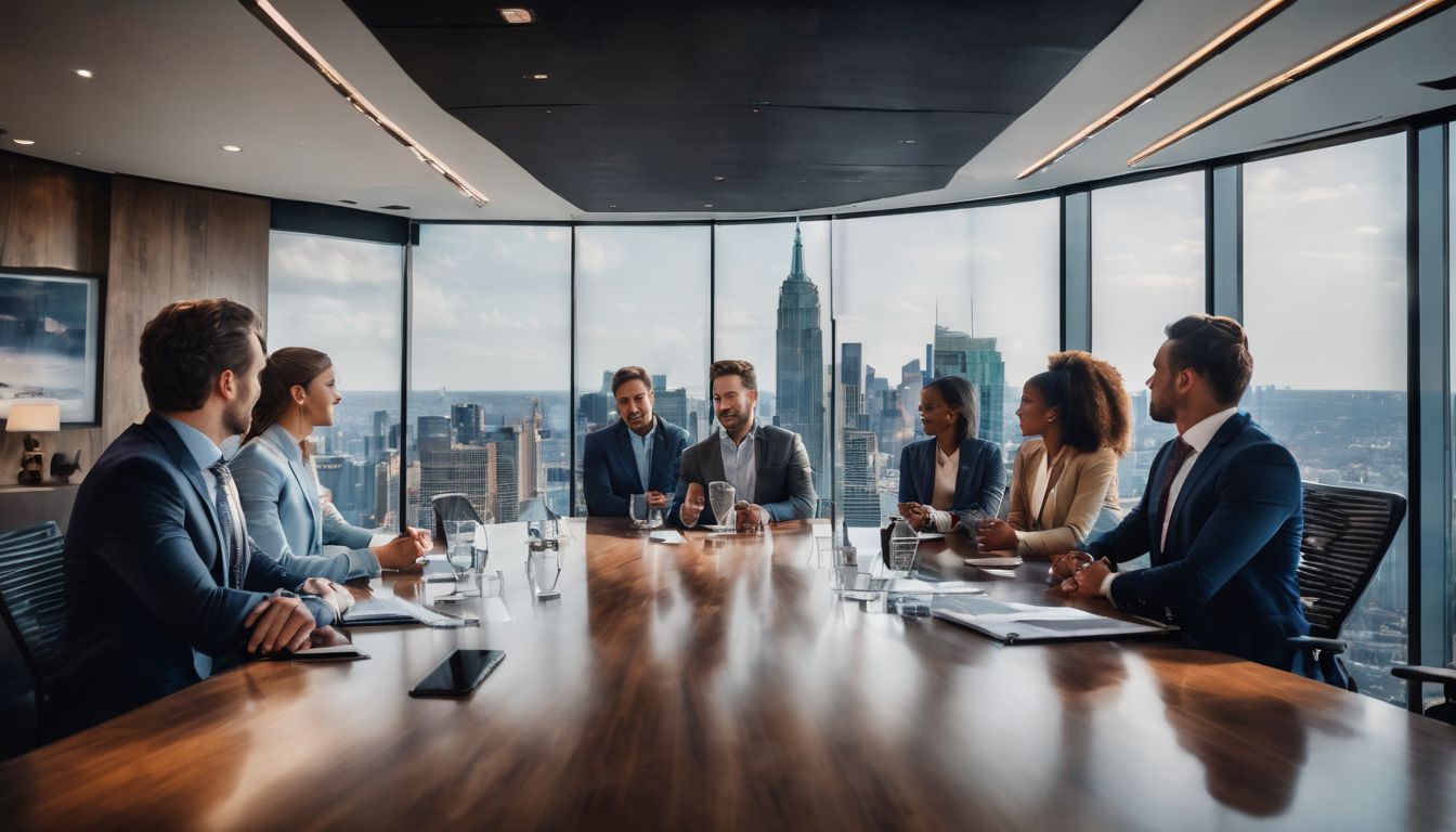 A diverse group of professionals engaged in a boardroom discussion. A diverse group of professionals engaged in a boardroom discussion.