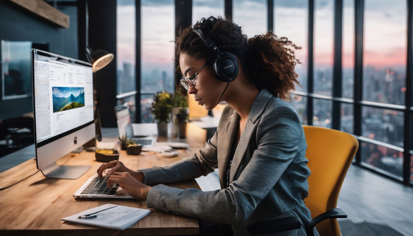 A person analyzing SEO data on a laptop in a modern office. A person analyzing SEO data on a laptop in a modern office.