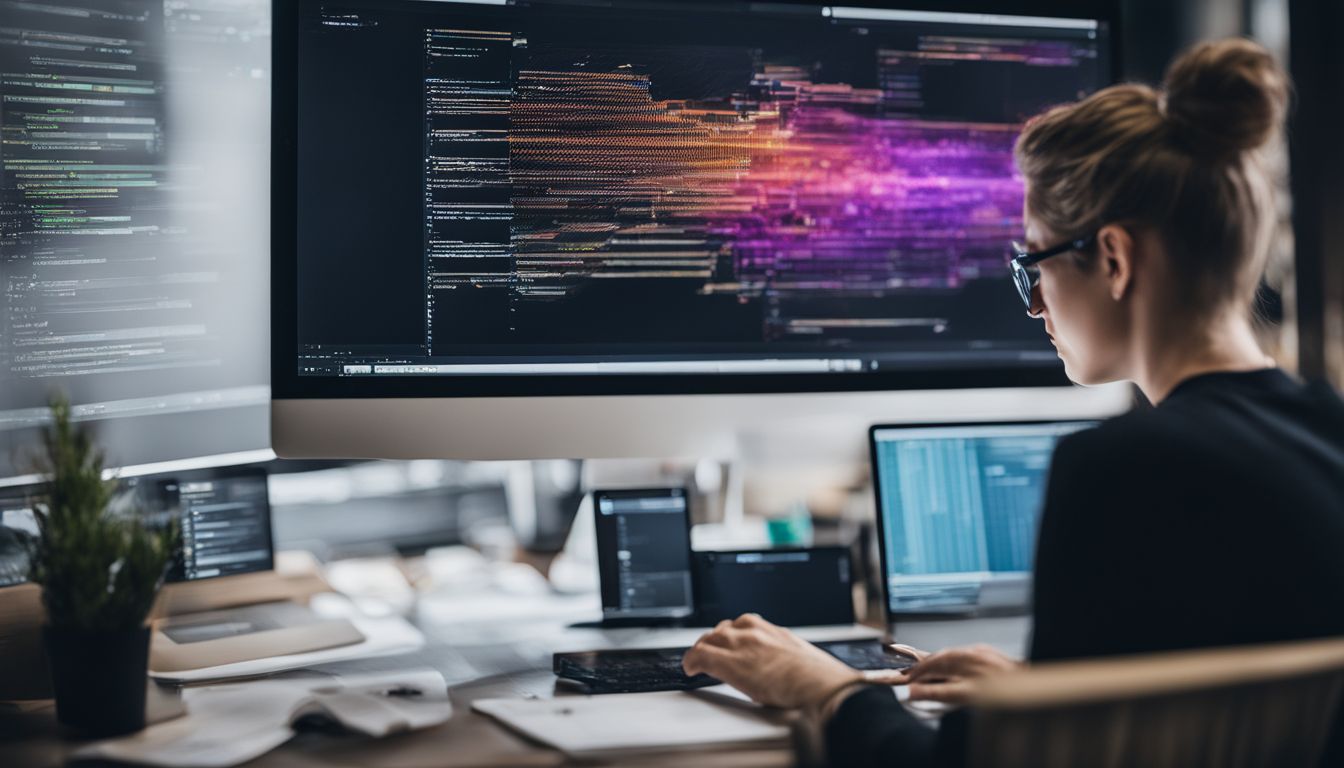 A web developer analyzing an XML sitemap on a computer.