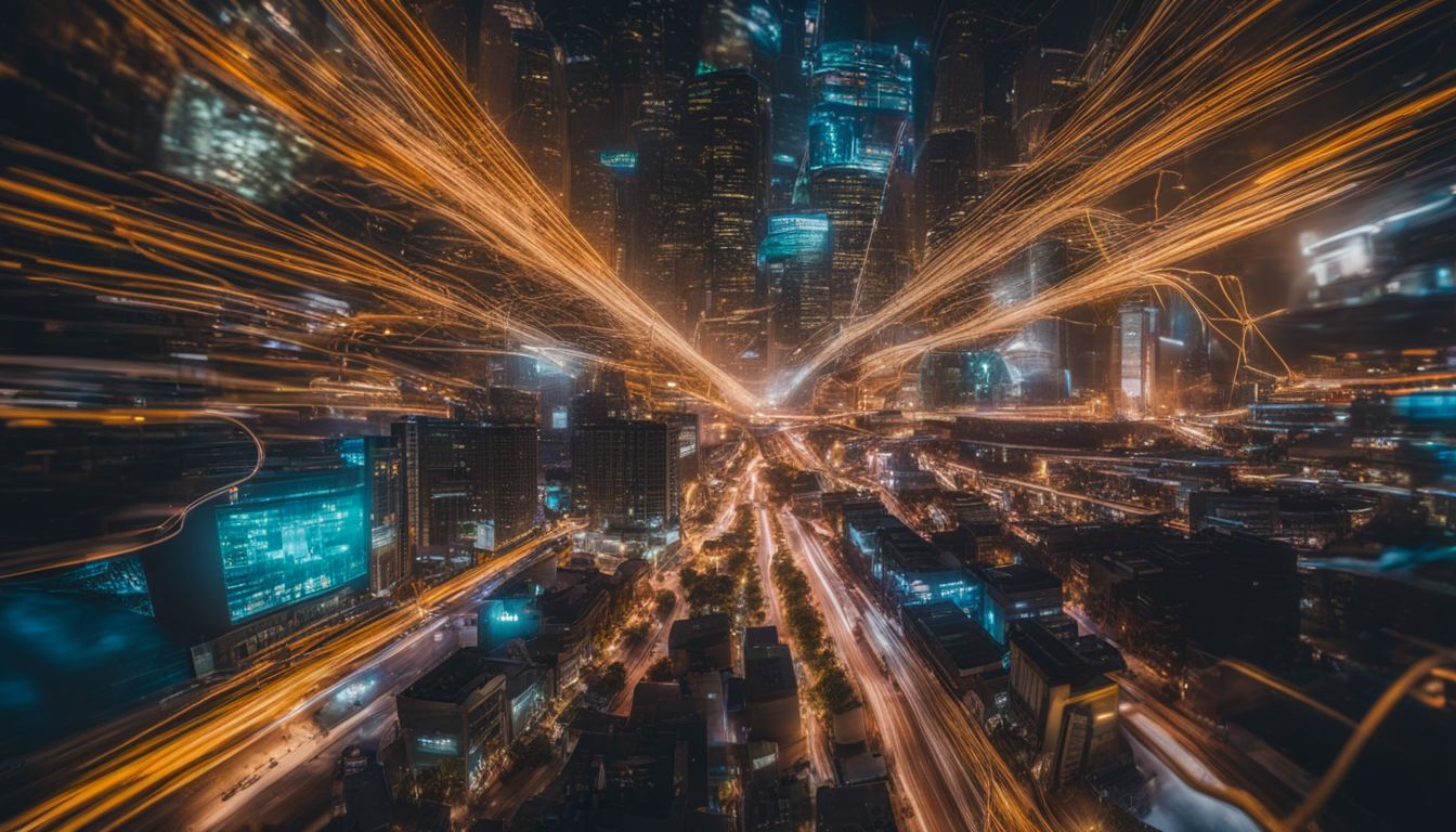 A network of interconnected circuits surrounded by vibrant storytelling elements and people. A network of interconnected circuits surrounded by vibrant storytelling elements and people.
