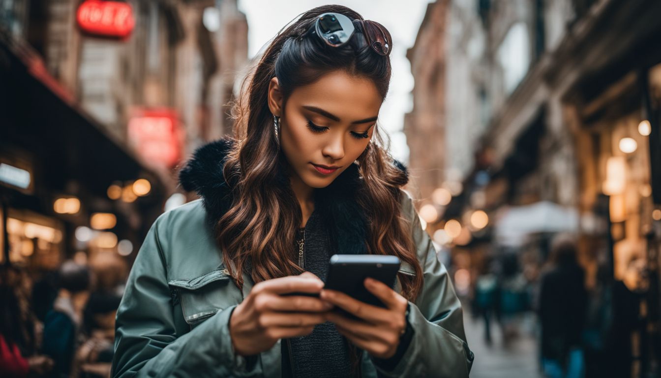 A person searches for local businesses in a city using a smartphone.