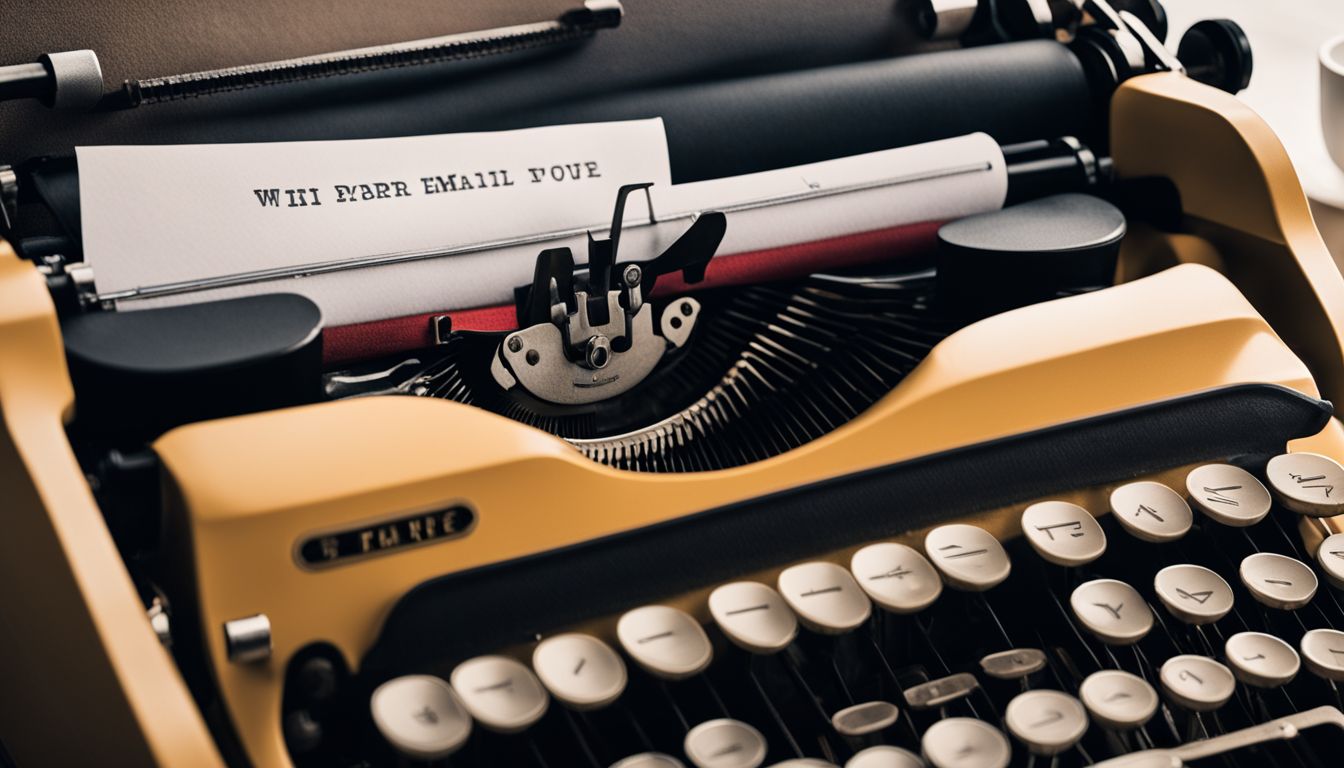 A vintage typewriter with a catchy email subject line and cityscape photography. A vintage typewriter with a catchy email subject line and cityscape photography.