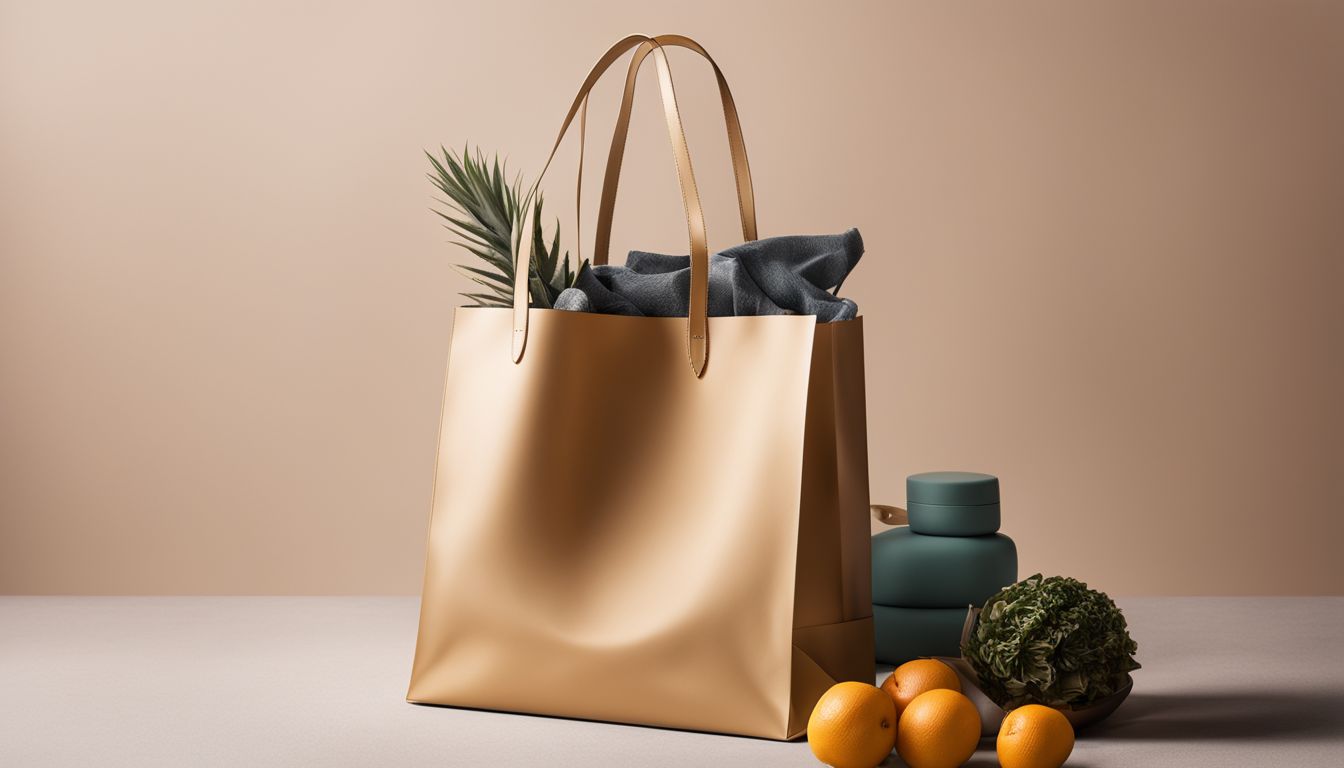 A personalized shopping bag filled with customized products in a modern environment.