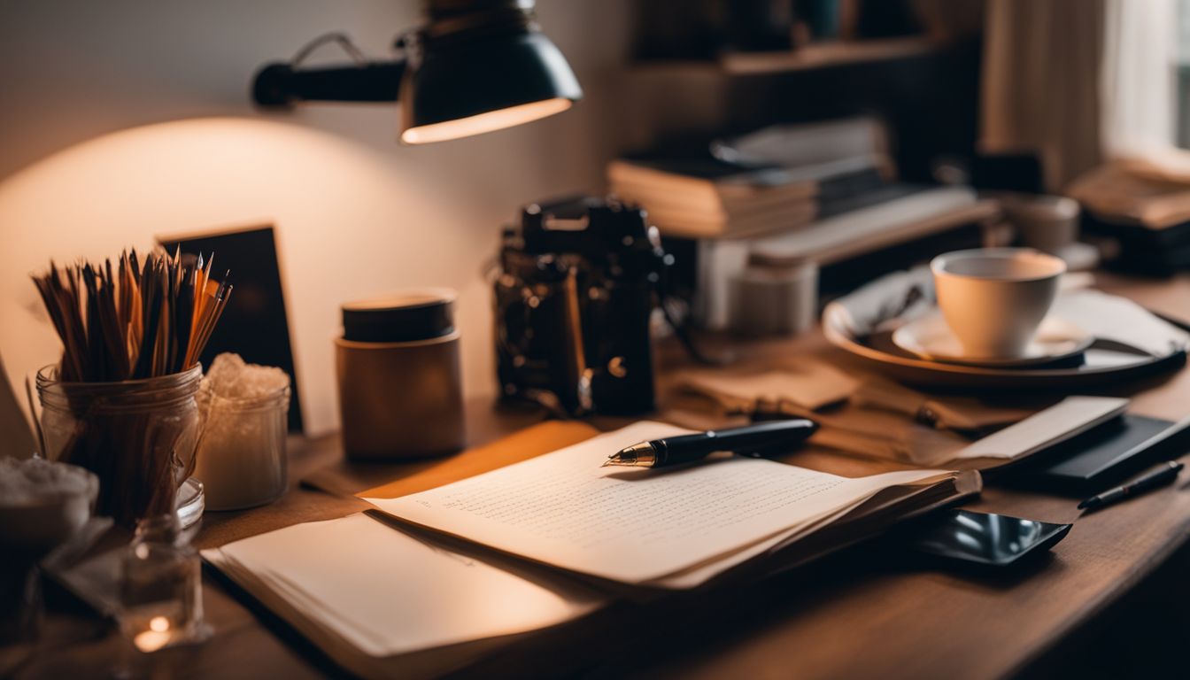 A handwritten letter in a cozy study captures different faces and styles. A handwritten letter in a cozy study captures different faces and styles.