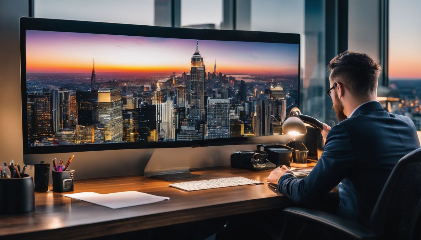 A person analyzing email marketing data in a modern office setting. A person analyzing email marketing data in a modern office setting.