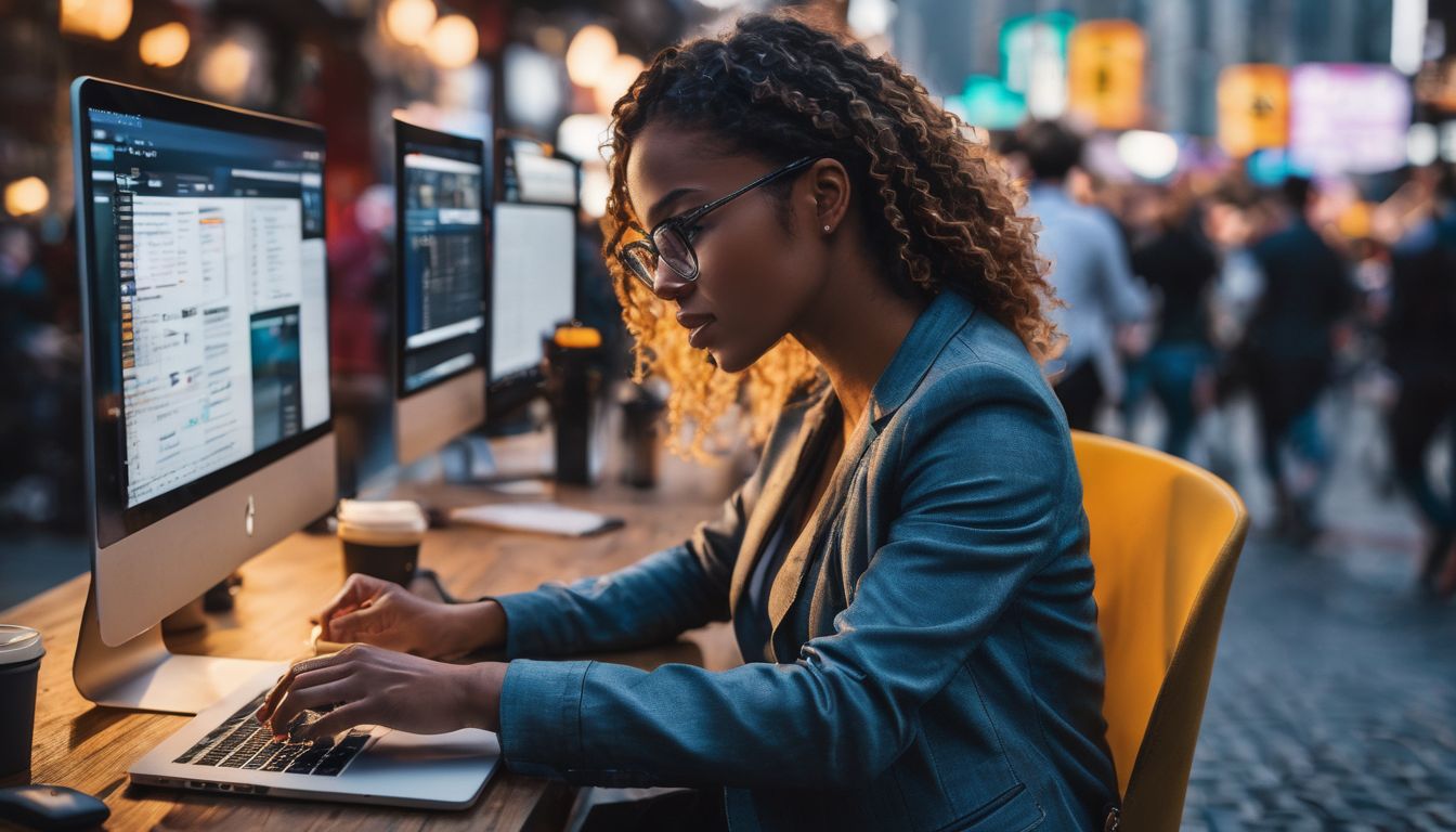 A person working on a laptop surrounded by marketing automation tools. A person working on a laptop surrounded by marketing automation tools.