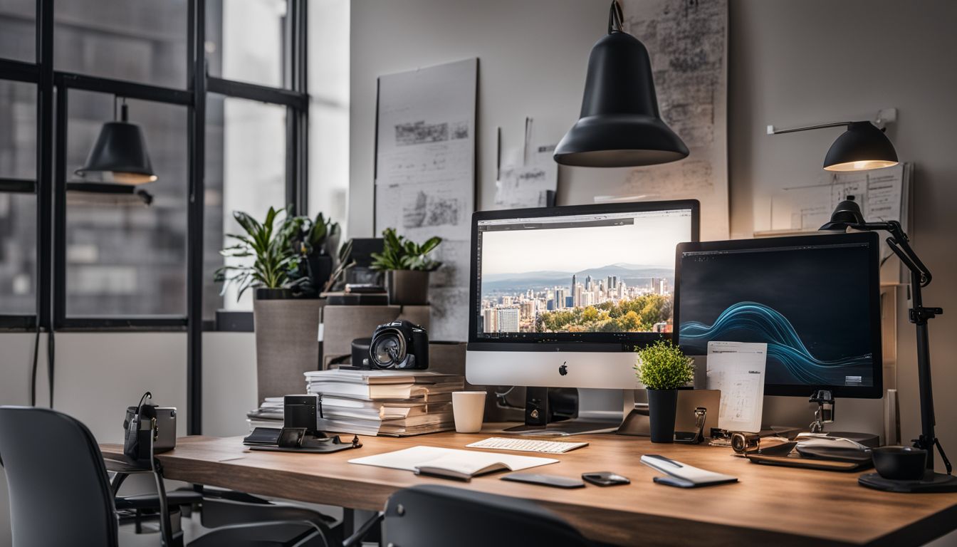 A well-organized desk with project management tools in a bright office.