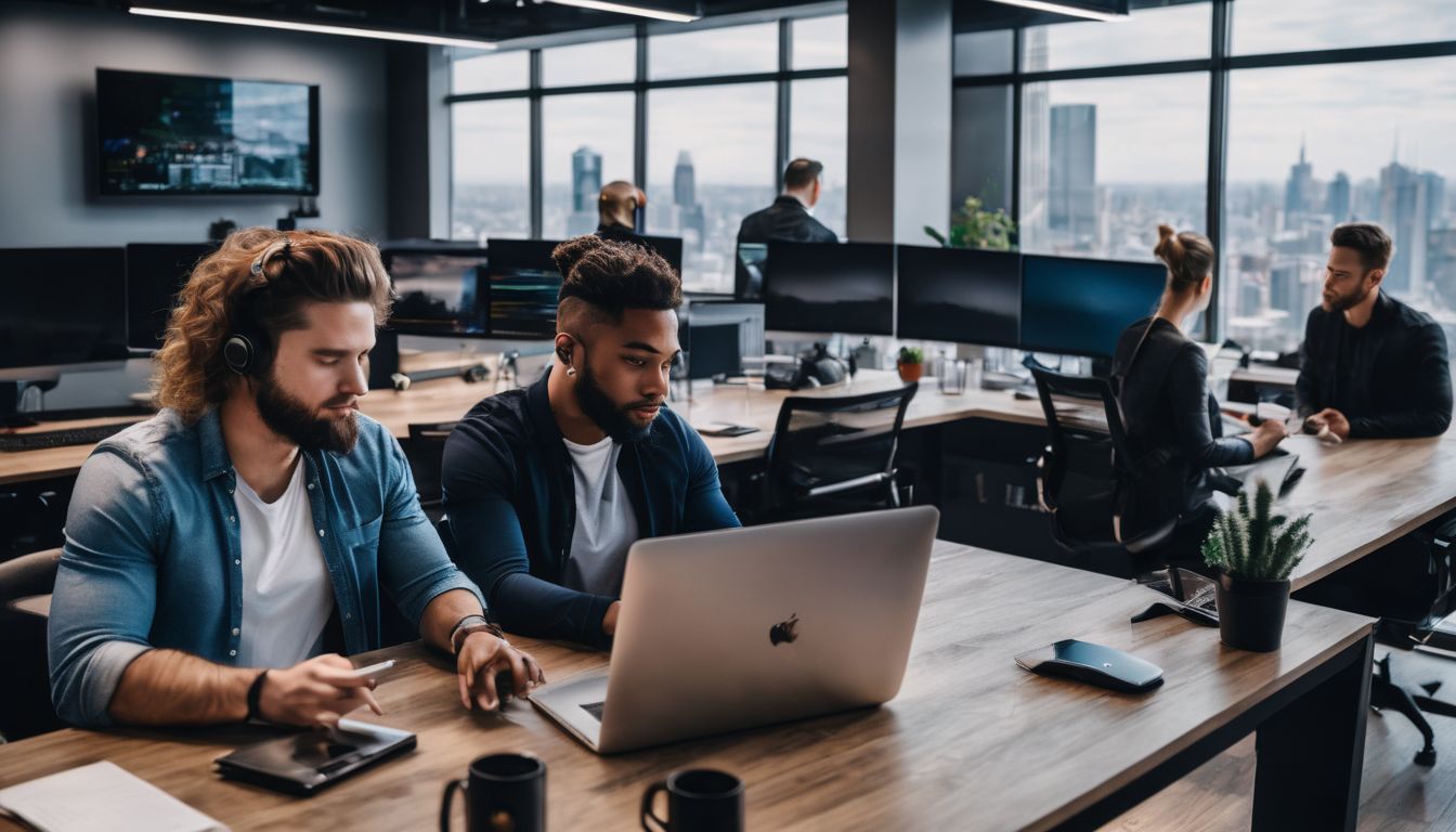 A diverse team of programmers working at a modern office.