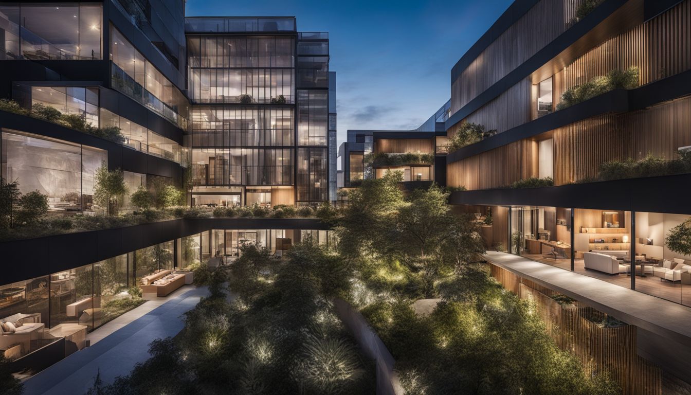 An architect presenting an eco-friendly design in a modern urban setting.
