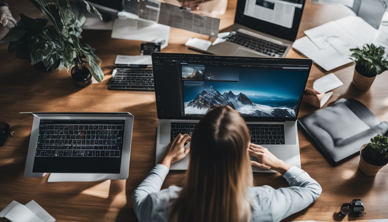 A website designer analyzing content organization using a variety of images.