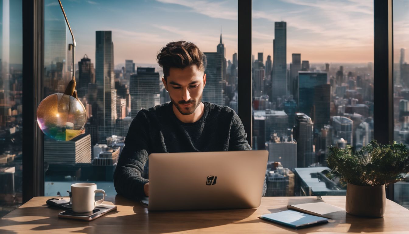 A person using a laptop to analyze and edit various photography and data.