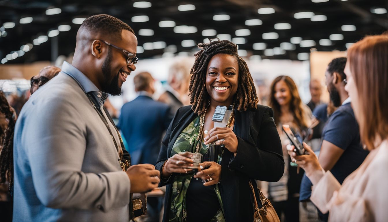 Local business owner networking at a community event with other businesses.