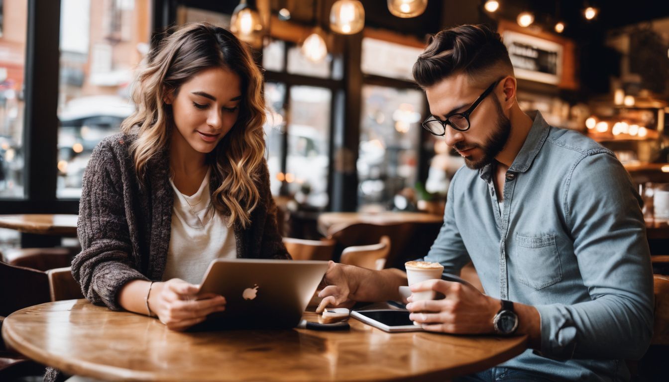 A person enjoys reading an informative blog post in a cozy coffee shop.