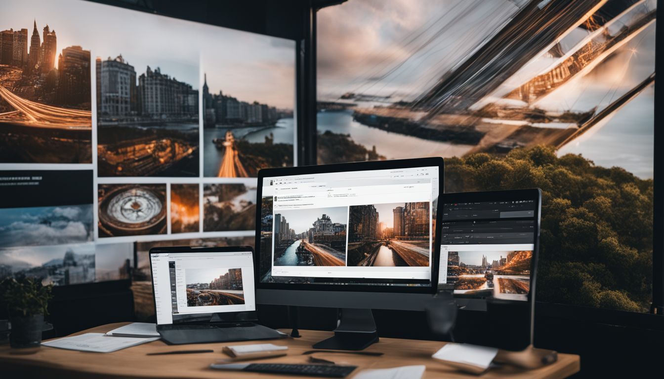 A screenshot of Magento 2 admin panel with diverse people in cityscape photography.