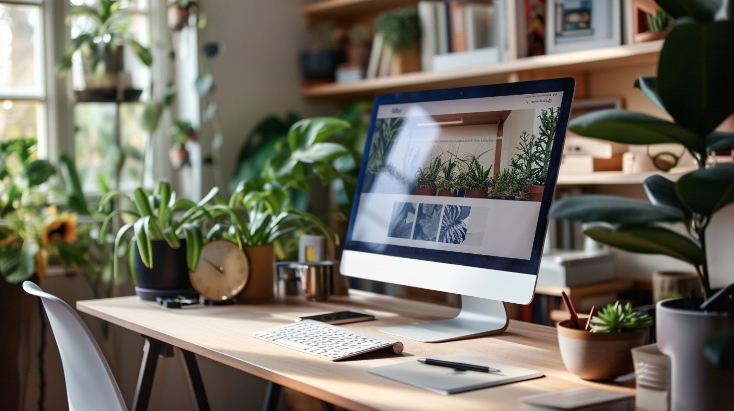 A mockup of a customizable ecommerce website with organized desk. A mockup of a customizable ecommerce website with organized desk.